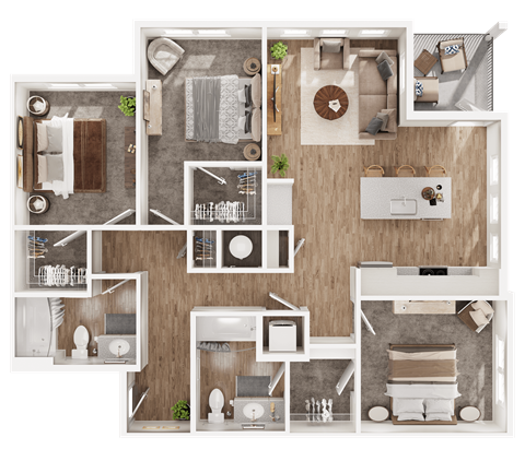 Floor plan for 3 beds, 2 baths, 1229 sqft